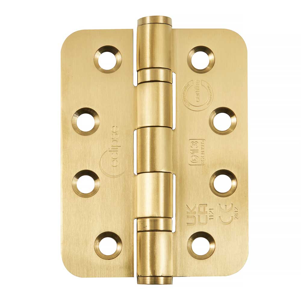 Eclipse 4 inch (102mm) Ball Bearing Hinge Grade 13 Radius Ends - Satin Brass (Sold in Pairs)